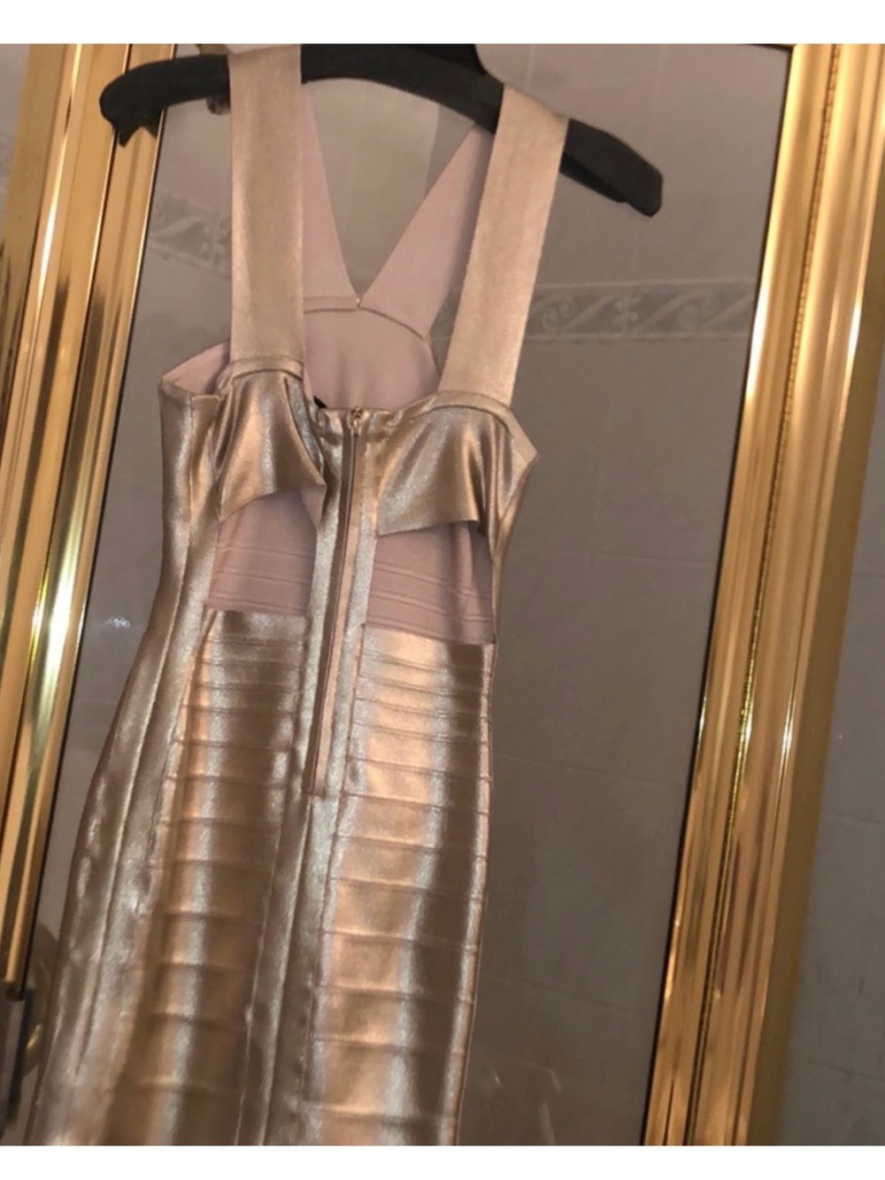 Marciano Metallic Gold Strapless Bandage Dress